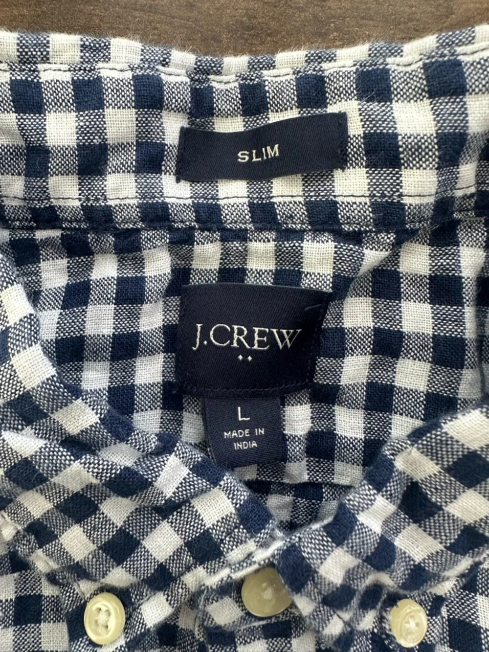 J.Crew Slim Fit Gingham Shirt Linen Blend Short Sleeve Button Down
